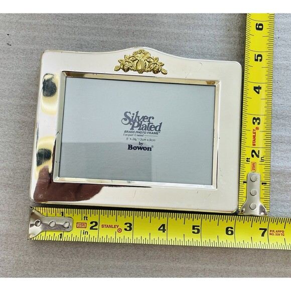 Silver-Plated Lacquered Brass Picture Frame 5"x3.5" by Bowon w/Glass Classic - Picture 3 of 11